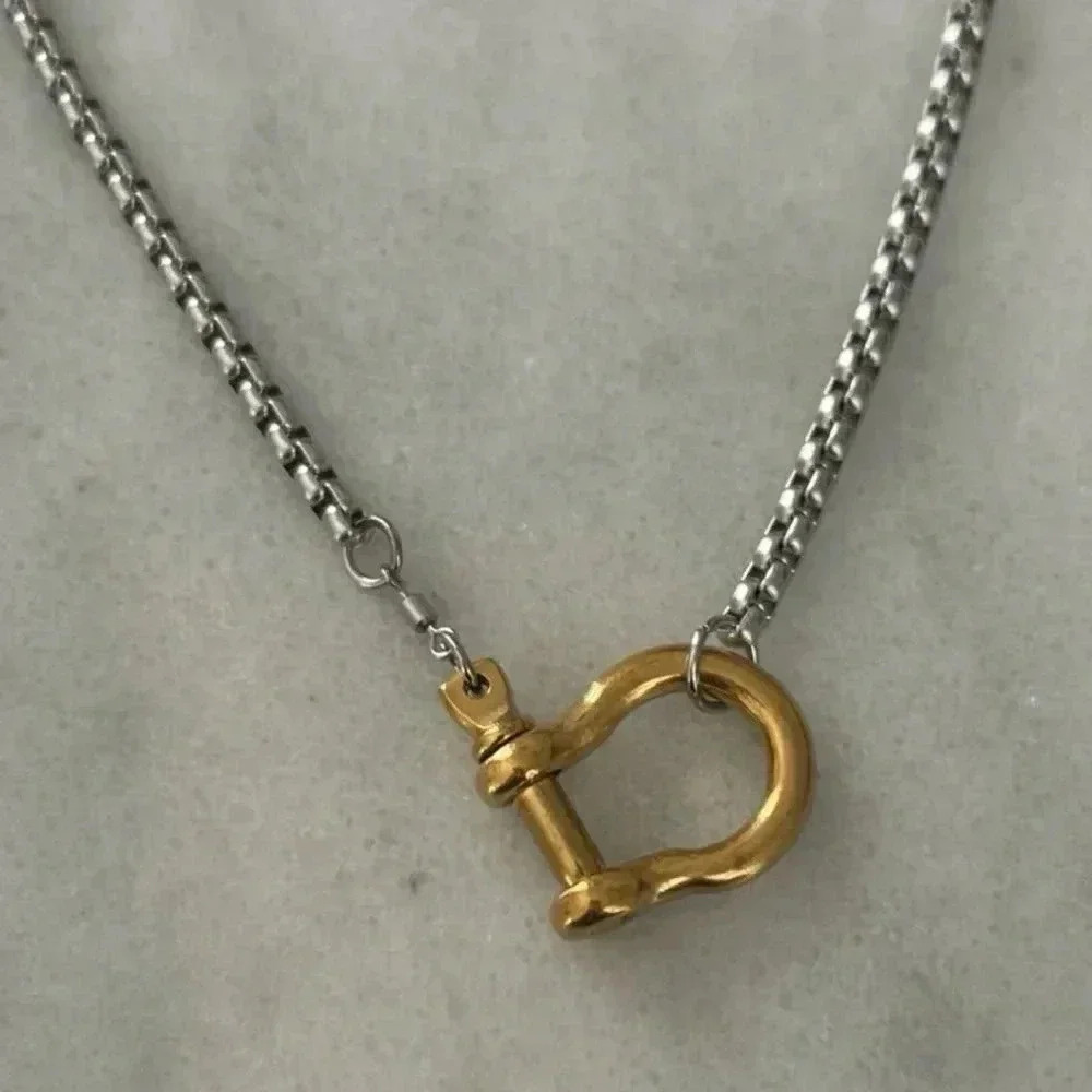 Gold Chain Two Tone Silver Horse Bit Chunky Necklace